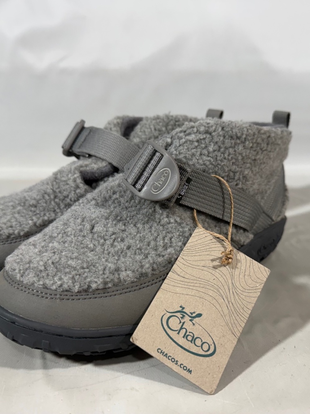 Chaco Grey Ramble Sherpa Fluff Casual Ankle Boots Buckle Closure Slippers 6 NWT